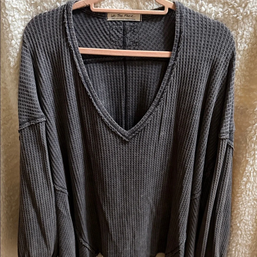 We The Free Gray Waffle Knit Top - Picture 1 of 2